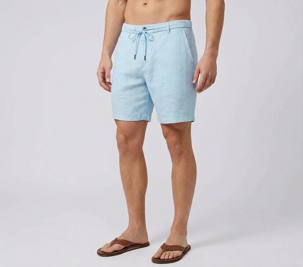 Psycho Bunny Windcrest Linen Blend Drawstring Shorts Aquarius Blue 40